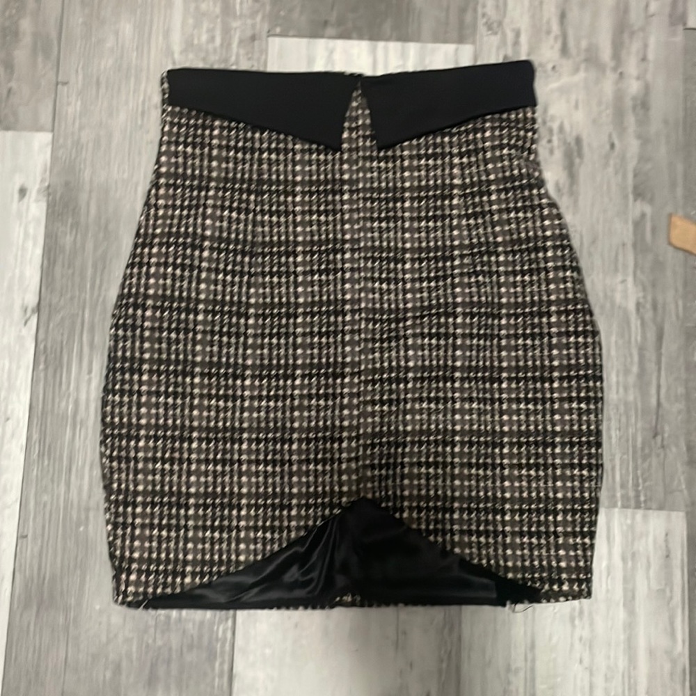 Brown and black checkered pencil skirt